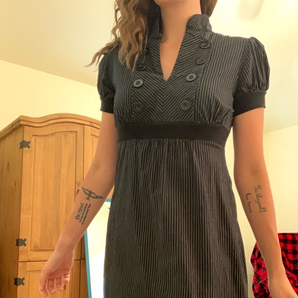 Military influenced black/white striped dress